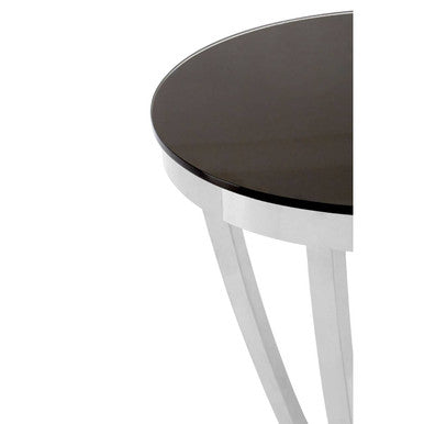 Black and Silver Contemporary Luxe Side Table with Tempered Glass Top, Yasmin