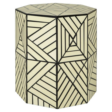 Hassa Ivory Resin Side Table and Stool with Geometric Design