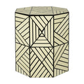 Hassa Ivory Resin Side Table and Stool with Geometric Design