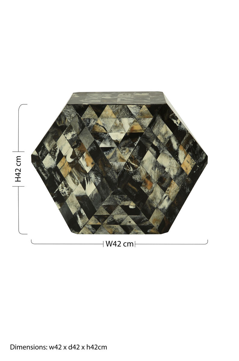 Green and Cream Resin Tile Geometric Side Table with Hexagonal Design, Marlox