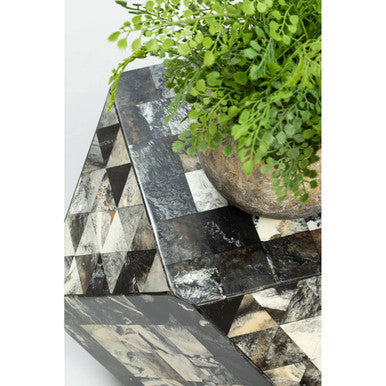 Green and Cream Resin Tile Geometric Side Table with Hexagonal Design, Marlox