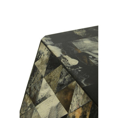 Green and Cream Resin Tile Geometric Side Table with Hexagonal Design, Marlox