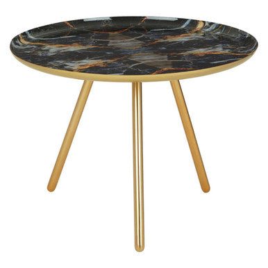 Assorted Faux Marble Top Side Table with Gold Finish Iron Legs, Marlox