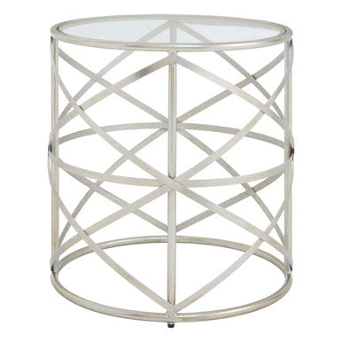 Silver Round Side Table with Clear Tempered Glass, Rubia