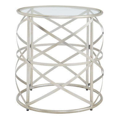 Silver Round Side Table with Clear Tempered Glass, Rubia