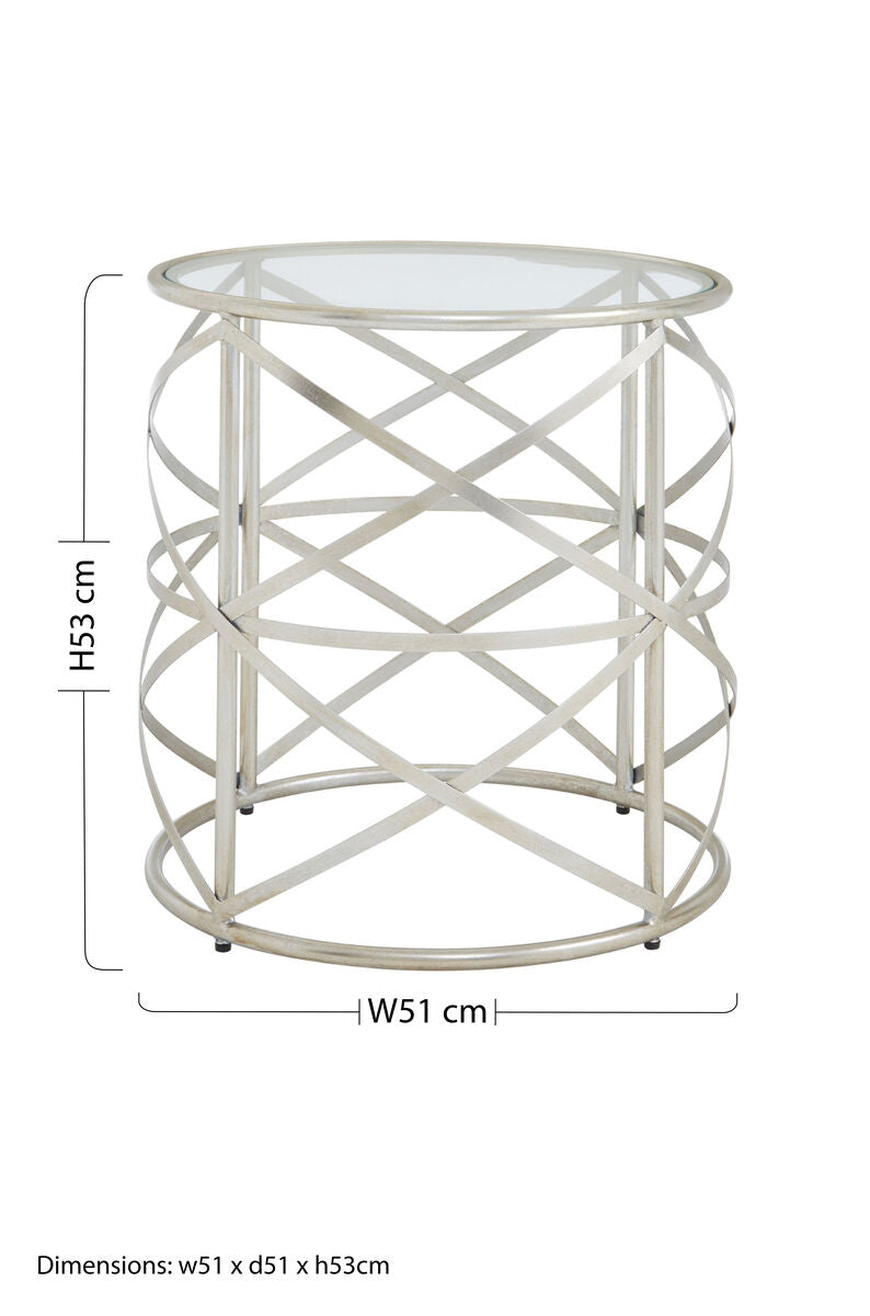 Silver Round Side Table with Clear Tempered Glass, Rubia