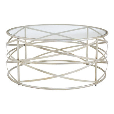 Silver Round Coffee Table with Clear Tempered Glass, Rubia