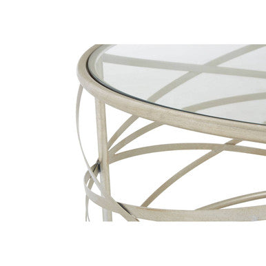Silver Round Coffee Table with Clear Tempered Glass, Rubia