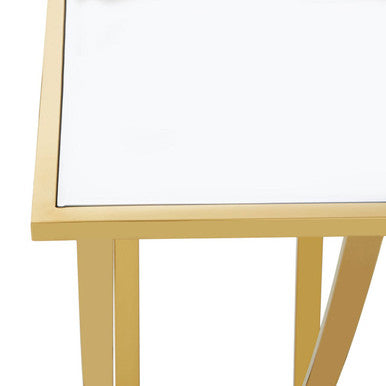 Gold Mirrored Top Console Table with Sweeping Stainless Steel Frame, Reena