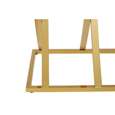 Gold Mirrored Top Console Table with Sweeping Stainless Steel Frame, Reena