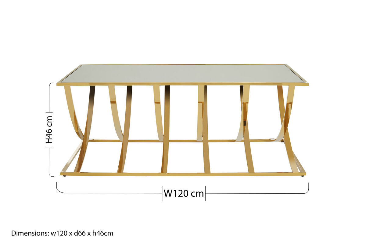 Gold Coffee Table with Mirrored Top, Reena