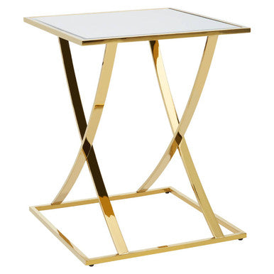 Gold Square Side Table with Stainless Steel Frame, Reena