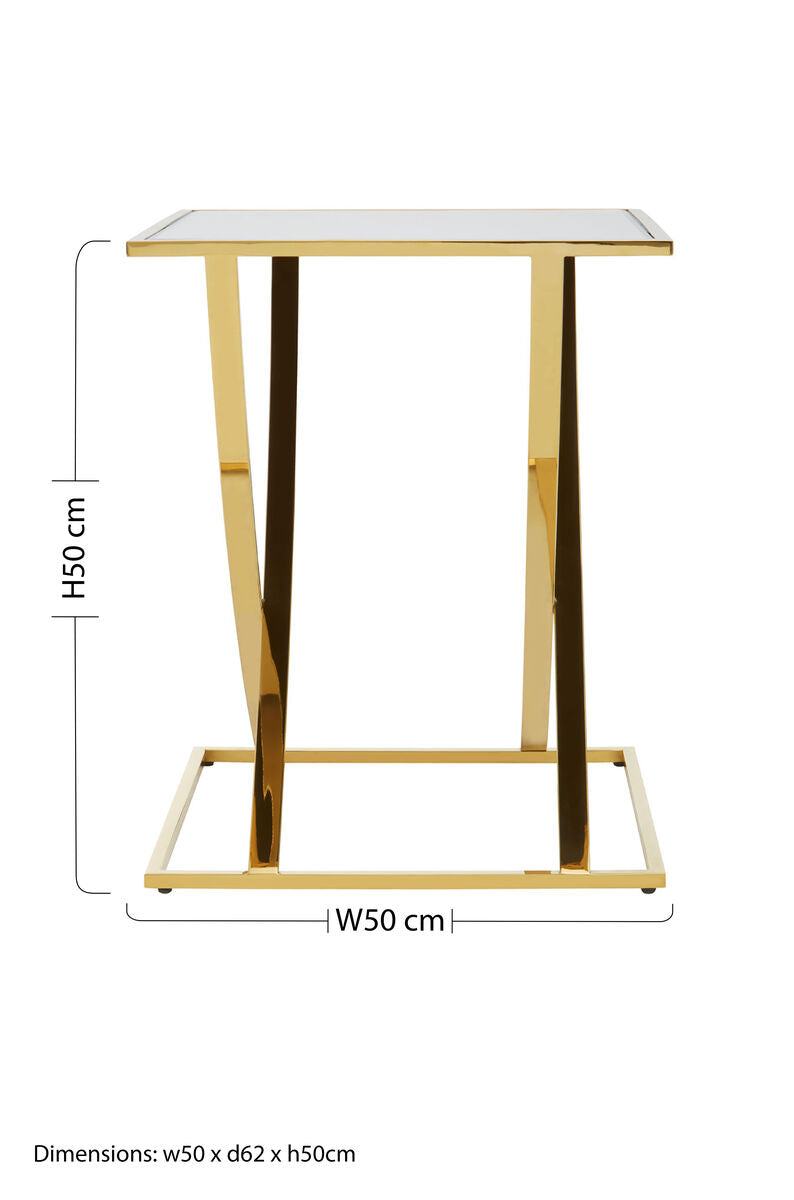 Gold Square Side Table with Stainless Steel Frame, Reena