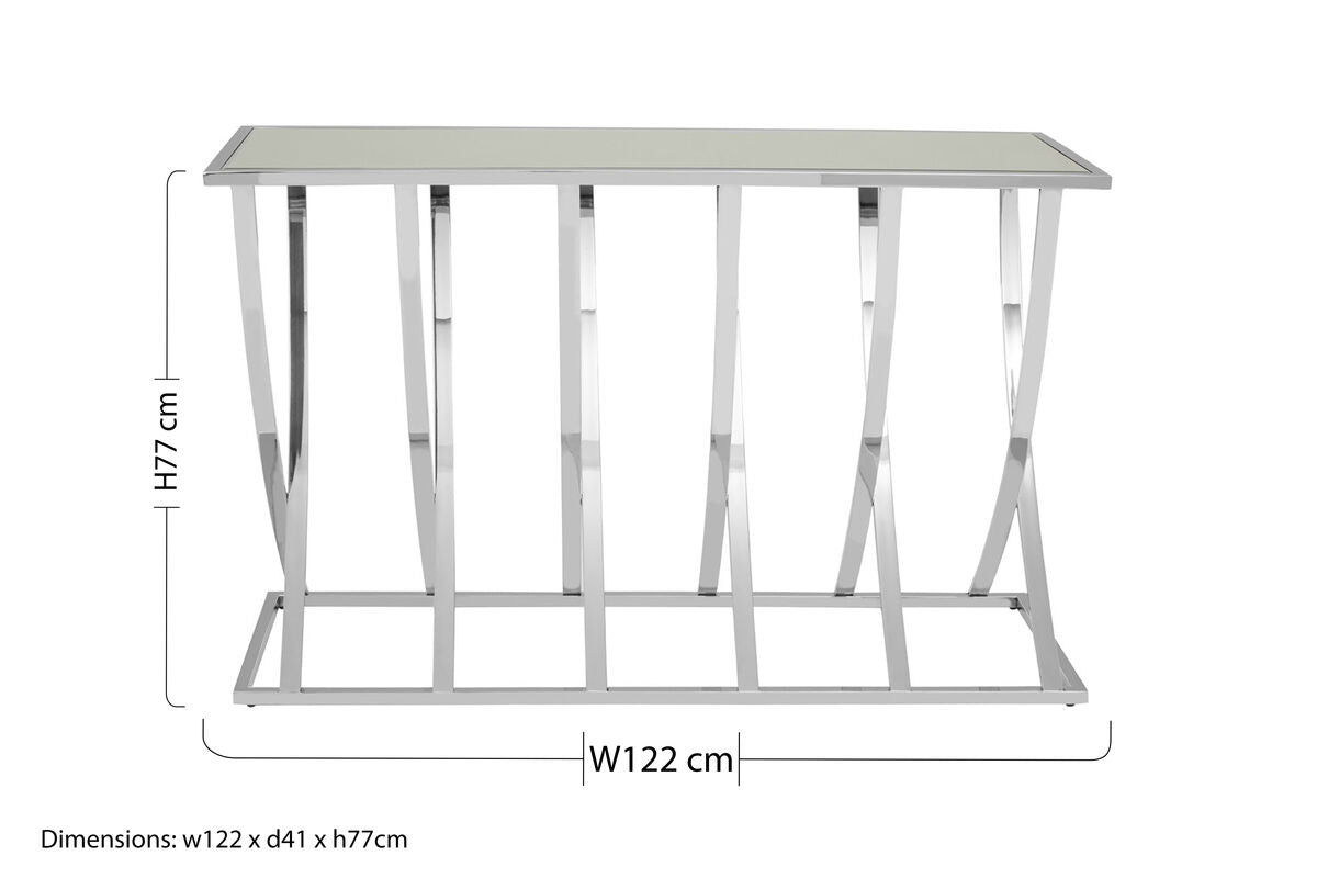 Silver Console Table with Mirrored Top, Reena