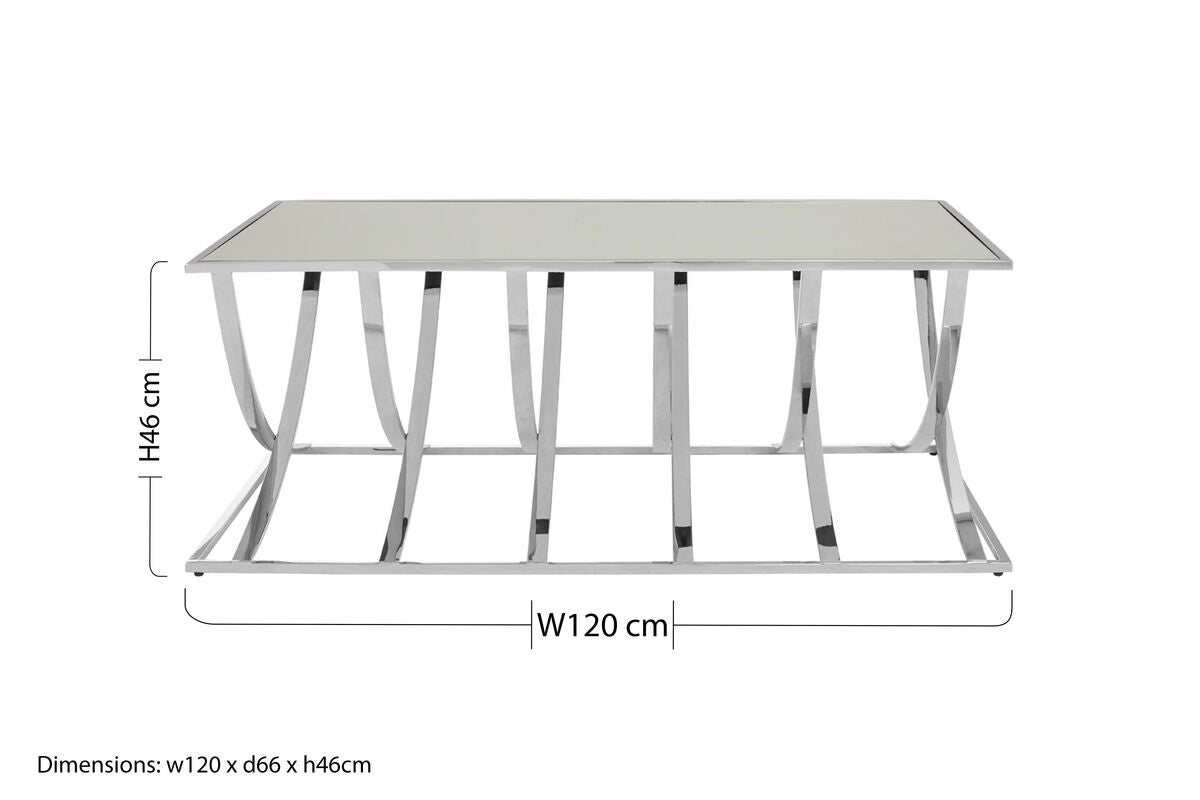 Silver Rectangular Coffee Table with Mirrored Top, Reena