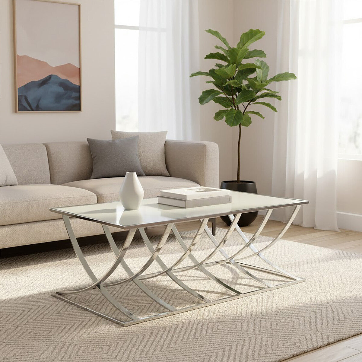 Silver Rectangular Coffee Table with Mirrored Top, Reena