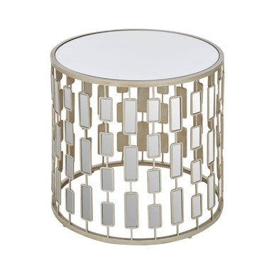 Silver Small Side Table with Mirrored Top, Raina