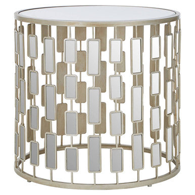 Silver Small Side Table with Mirrored Top, Raina