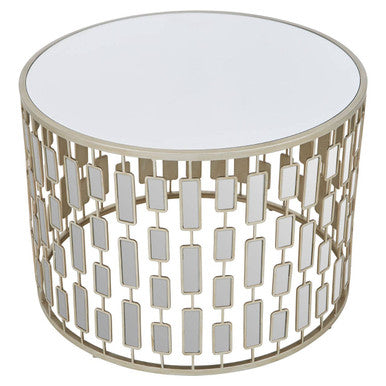 Gold Large Round Coffee Table with Mirrored Top, Raina