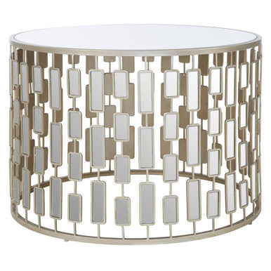 Gold Large Round Coffee Table with Mirrored Top, Raina