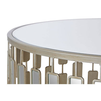 Gold Large Round Coffee Table with Mirrored Top, Raina