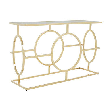 Gold Console Table with Tempered Glass Top, Roena