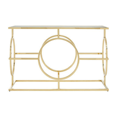 Gold Console Table with Tempered Glass Top, Roena