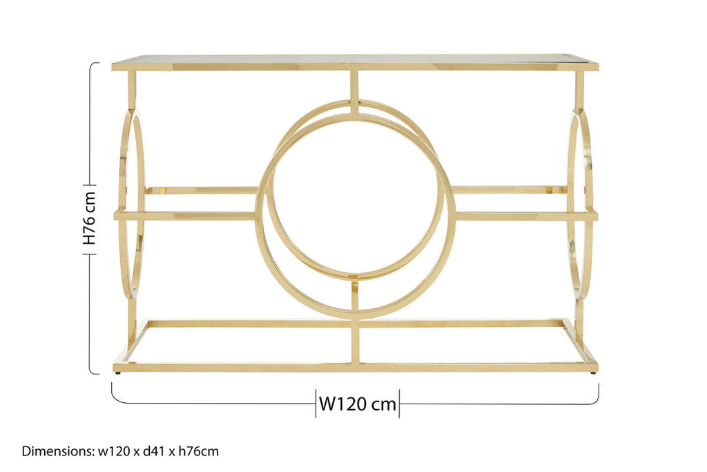 Gold Console Table with Tempered Glass Top | Roena