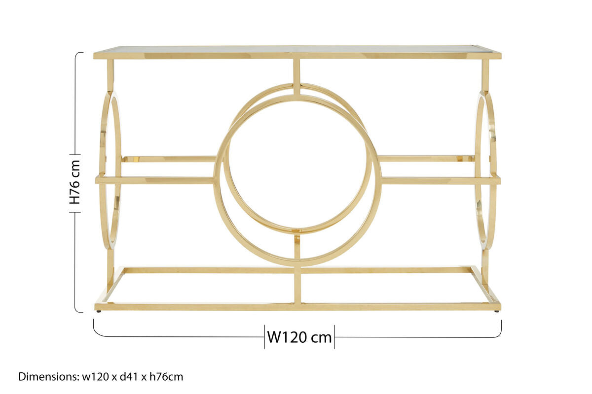 Gold Console Table with Tempered Glass Top, Roena