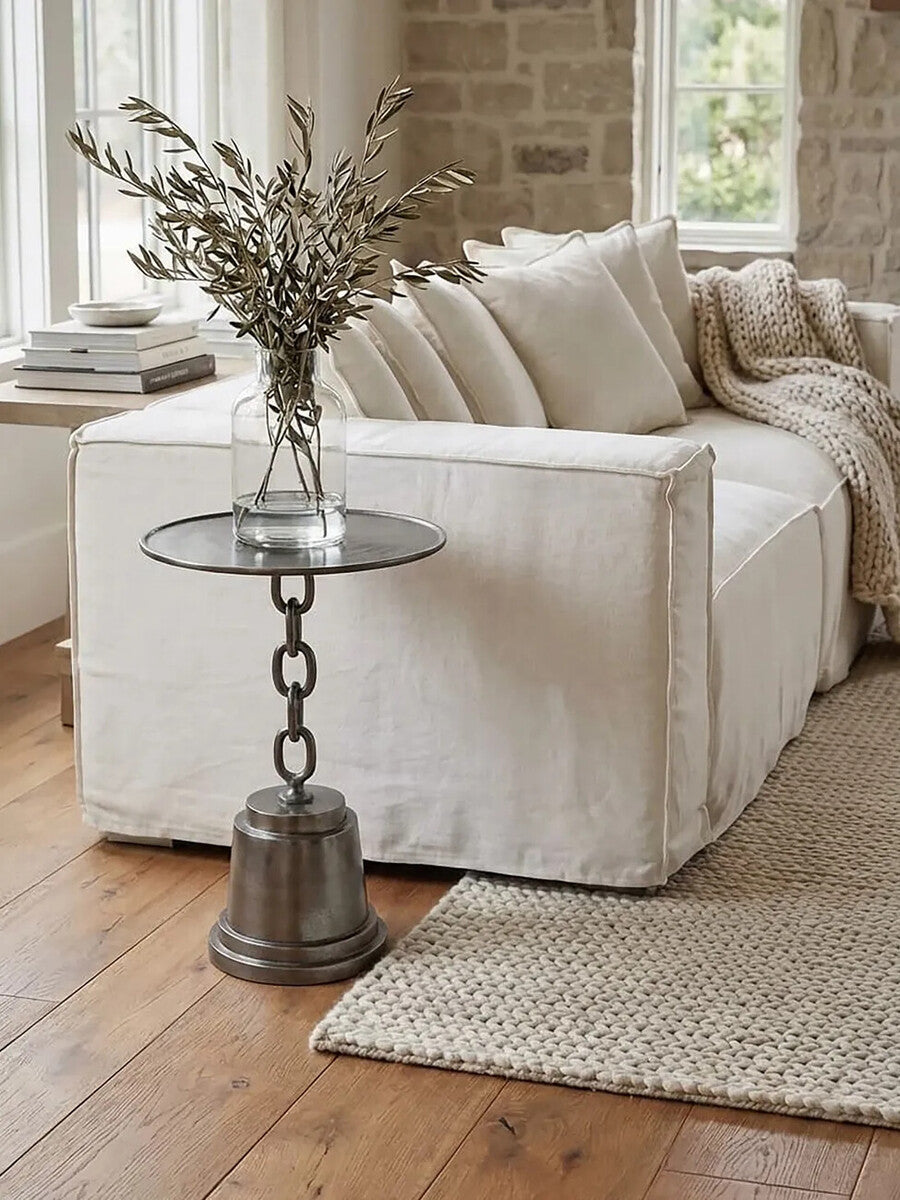 Black Nickle Finish Round Side Table, Zane