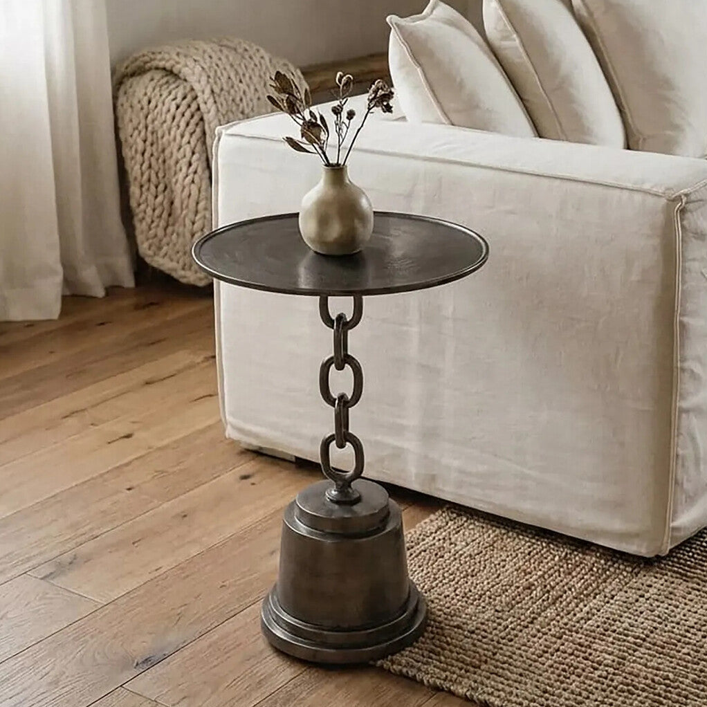 Black Nickle Finish Round Side Table, Zane