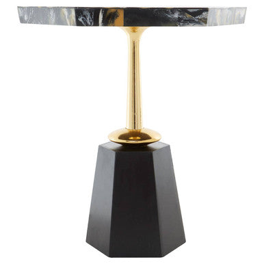 Assorted Horn Effect Hexagonal Top Side Table with Gold Pedestal and Black Base, Odell
