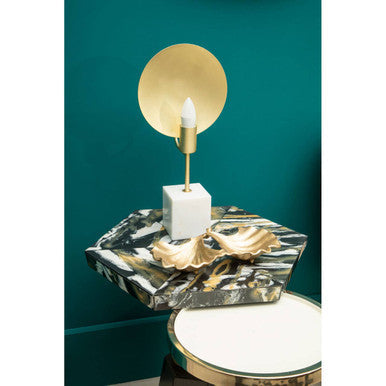 Assorted Horn Effect Hexagonal Top Side Table with Gold Pedestal and Black Base, Odell