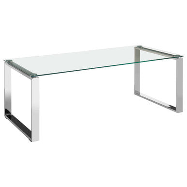 Silver Stainless Steel Coffee Table with Black Tempered Glass, Allure