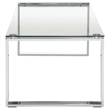 Allure Silver Stainless Steel Rectangular Coffee Table with Black Glass Top