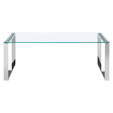 Silver Stainless Steel Coffee Table with Black Tempered Glass, Allure