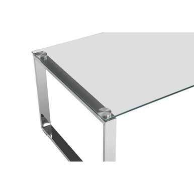 Silver Stainless Steel Coffee Table with Black Tempered Glass, Allure