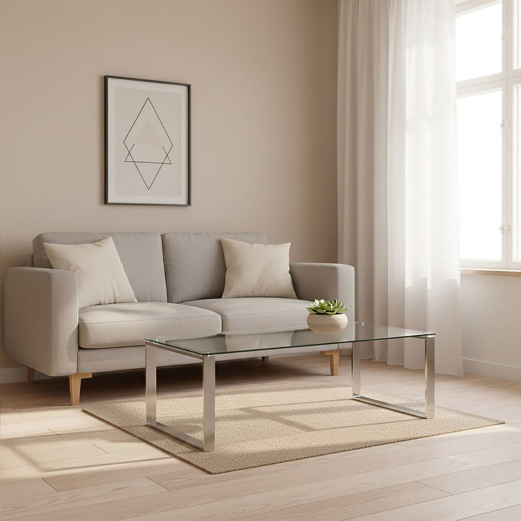 Allure Silver Stainless Steel Rectangular Coffee Table with Black Glass Top