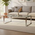Allure Silver Stainless Steel Rectangular Coffee Table with Black Glass Top