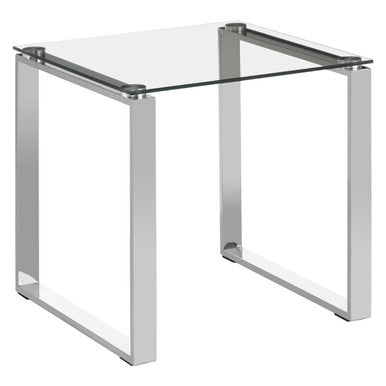 Silver Square End Table with Clear Tempered Glass, Allure