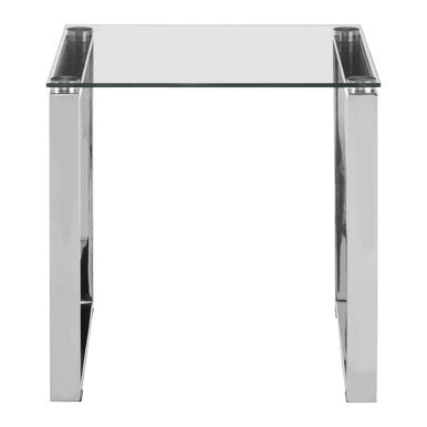 Silver Square End Table with Clear Tempered Glass, Allure