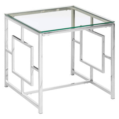 Allure Silver Stainless Steel End Table with Inset Side Detail