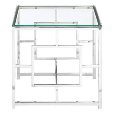 Silver Reflective Frame End Table with Clear Tempered Glass Top, Allure