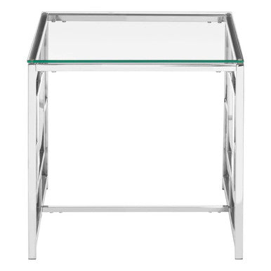 Allure Silver Stainless Steel End Table with Inset Side Detail