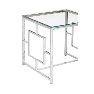 Silver Reflective Frame End Table with Clear Tempered Glass Top, Allure