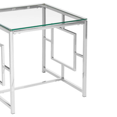 Allure Silver Stainless Steel End Table with Inset Side Detail