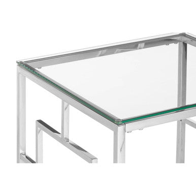 Allure Silver Stainless Steel End Table with Inset Side Detail