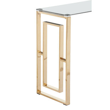 Gold Reflective Frame Console Table with Clear Tempered Glass Top, Allure