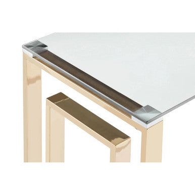 Gold Reflective Frame Console Table with Clear Tempered Glass Top, Allure