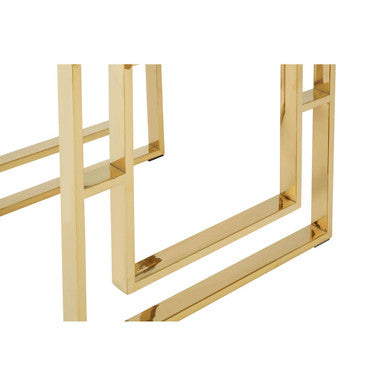 Gold Square Leg End Table with Clear Glass Top and Stainless Steel Frame, Allure